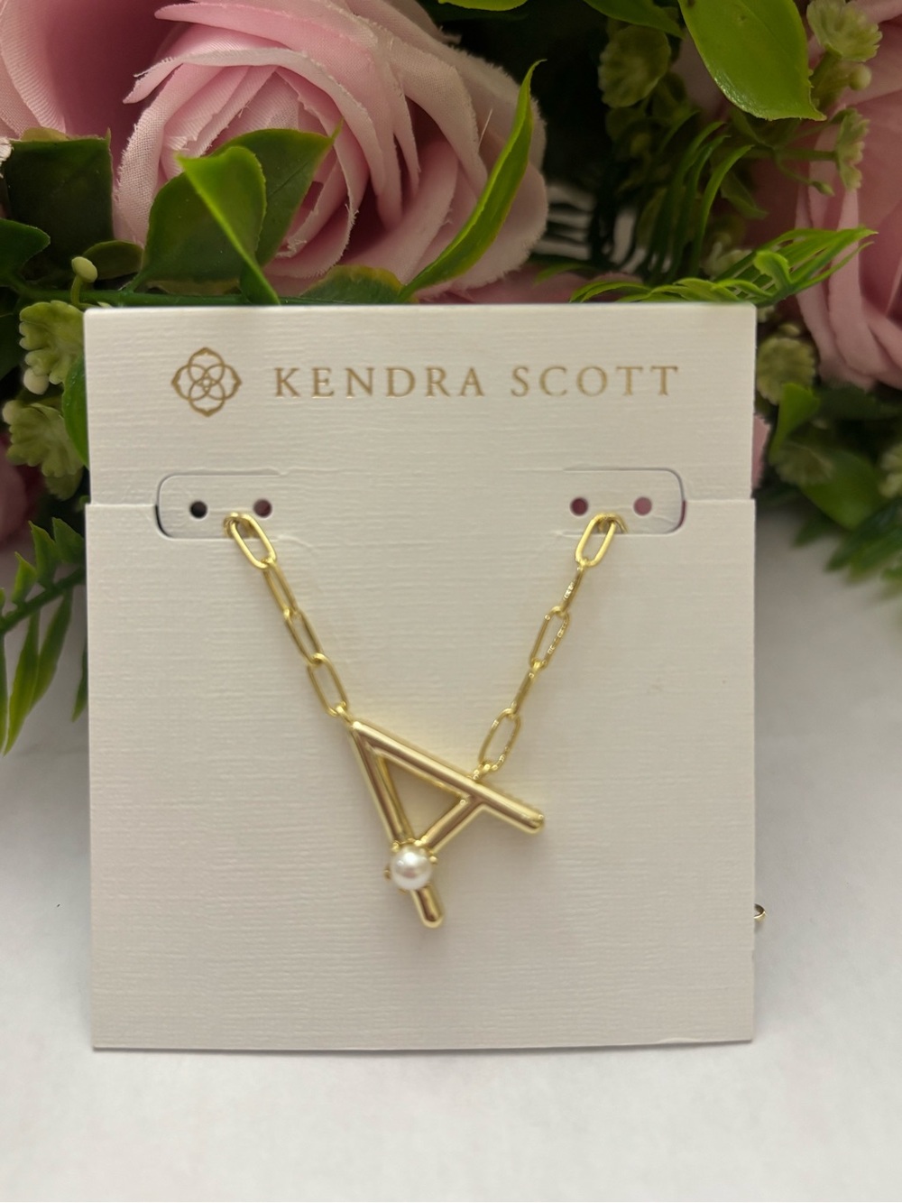 NWT Kendra Scott Pearl Letter A Short Necklace in Gold Freshwater Cultured Pearl